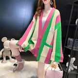 Women Knitted Cardigan Stripes Oversized Loose Coat
