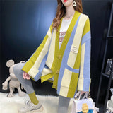 Women Knitted Cardigan Stripes Oversized Loose Coat