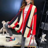 Women Knitted Cardigan Stripes Oversized Loose Coat