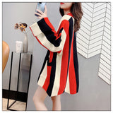 Women Knitted Cardigan Stripes Oversized Loose Coat