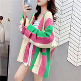 Women Knitted Cardigan Stripes Oversized Loose Coat