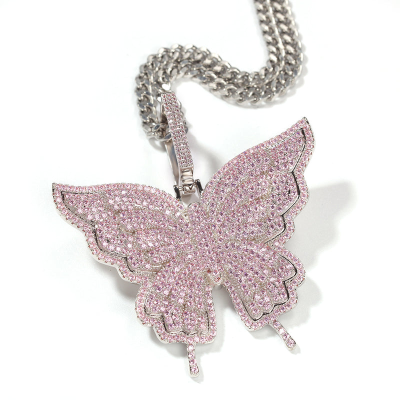 Jewelry Butterfly Pendant Necklace Hip Hop Zircon Butterfly Animal St. Valentine's