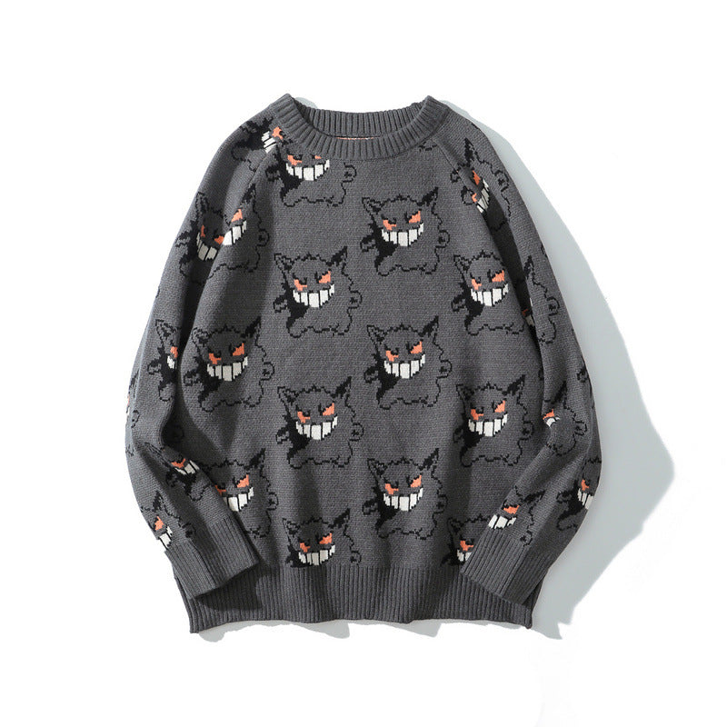 Women Sweater Tkpa Harajuku Japanese Street Cartoon Devil Full Embroidery