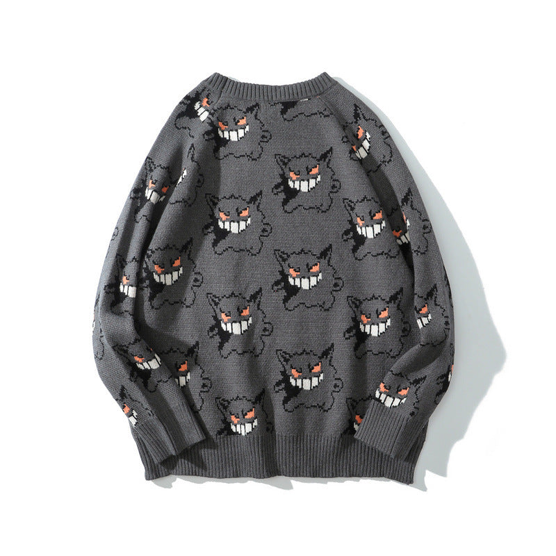 Women Sweater Tkpa Harajuku Japanese Street Cartoon Devil Full Embroidery