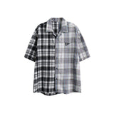 Unisex Shirt Loose Short Sleeve Stitching Plaid