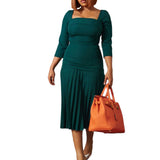Women Dress Pleated Solid Color Fashion Dress