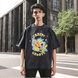 Mens Vintage T Shirt Printed Cotton Washed Short Sleeve