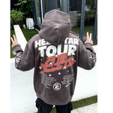 HS Hoodie Retro Distressed Graffiti Loose Fleece-lined