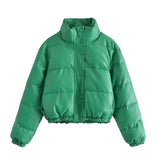 Women Cotton Coat Solid Color Simple Imitation Leather Cotton Jacket