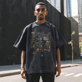 Mens Vintage T Shirt Printed Washing Water Short Sleeve T-Shirt
