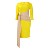 Women Dress Color Matching Diagonal Collar Package Hip Dress