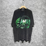 Amiri washed t-shirt green leaf letter short sleeves