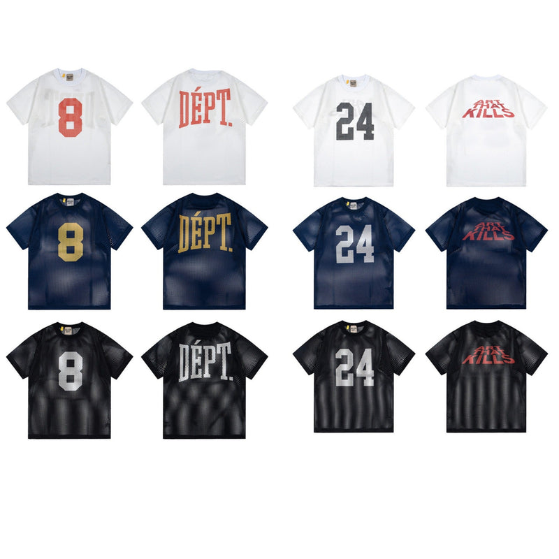 Gallery Dept T-Shirt Alphabet Print Hollow Mesh Short Sleeve T-Shirt