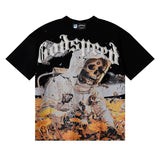 Godspeed T Shirts Skull Bee Sunflower Print Cotton Short Sleeve Men and Women