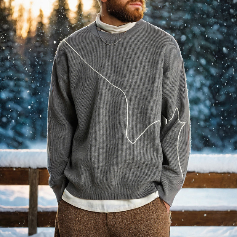 Men Sweaters Men's Line Embroidered Crew Neck Sweater