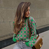 Women Work Business Casual Sweats Jacquard Knitted Sweater