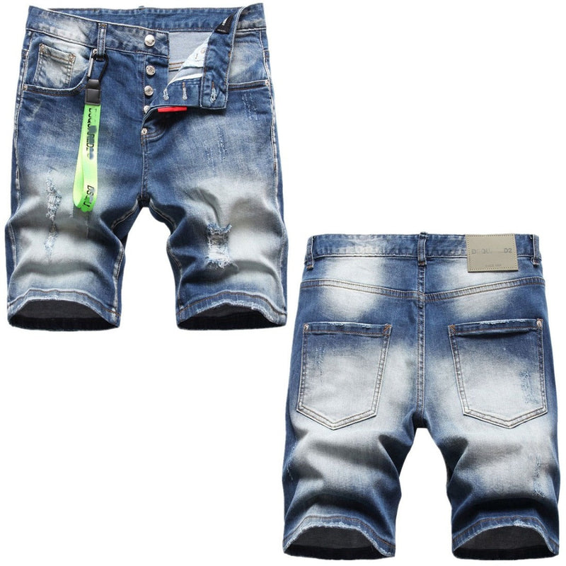 DSQ2 Short Jeans Ripped Patch Slim-fit Stretch Denim Shorts