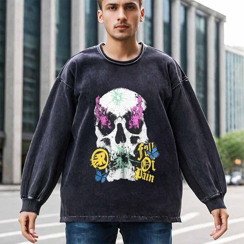 Mens Vintage Long Sleeve Shirt Graffiti Old Washing Water Long Sleeve