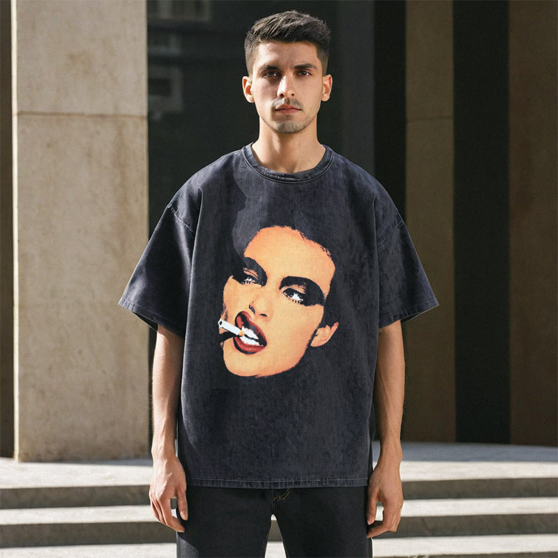 Mens Vintage T-Shirt Printed Loose T-Shirt