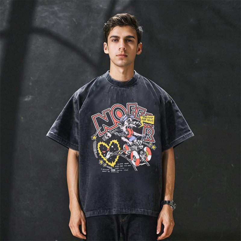 Men Vintage T Shirt Print Washed Vintage