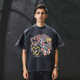 Men Vintage T Shirt Print Washed Vintage