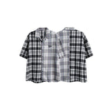 Unisex Shirt Loose Short Sleeve Stitching Plaid