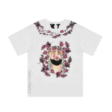 Vlone T Shirts Character Floral Short Sleeve T-shirt Printed Men and Women High Street Half Sleeve Shirt