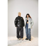 Unisex Coat Versatile Cotton Coat Thick PU Leather