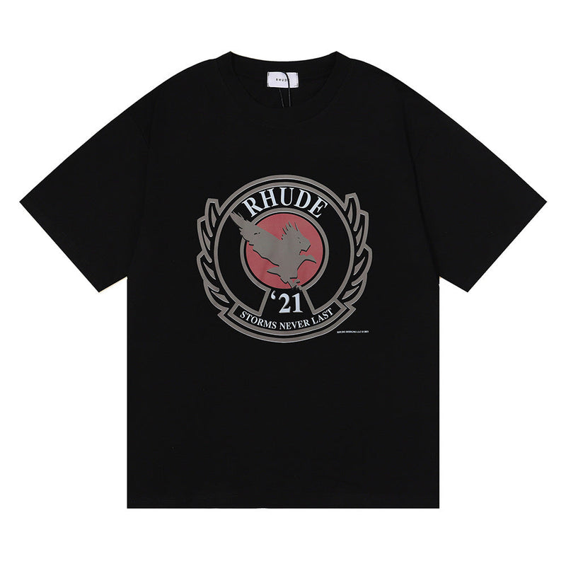 Rhude T Shirt Personalized Printed Hip Hop Men and Women Couple Loose Casual
