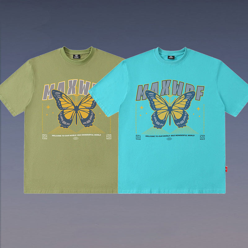 Men T-Shirt Butterfly Print Versatile Casual Loose