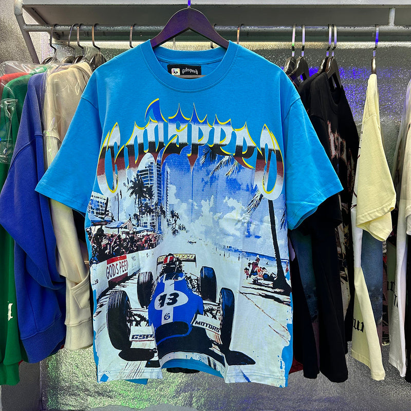 Godspeed T Shirts Beach Road Racing Printed Cotton Casual Short Sleeves Men and Women