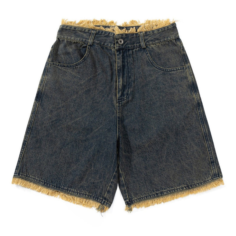 Men Shorts Loose Cool Raw Edge Denim Shorts