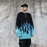 Men Sweater Flame Jacquard Knitwear Hip Hop