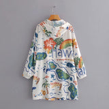 Women Trench Coat Fashion Graffiti Loose Zip Hooded Sun-Proof Top