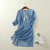 Women Dresses Embroidered Loose Dress Denim Skirt