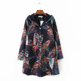 Women Cotton Coat plus Size Fleece-lined Linen Jacket Mid-Length
