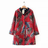 Women Cotton Coat plus Size Fleece-lined Linen Jacket Mid-Length