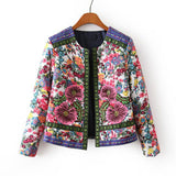 Women Cotton Coat Floral Cardigan Coat Stand Collar