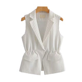 Women Vest Striped Vest Slim-Fit Cardigan