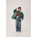 Unisex Coat PU Leather Cotton-Padded Coat Lamb Wool Thickening Stand Collar