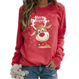 Black Christmas Sweater Christmas Elk Printing Crew Neck Casual Loose Sweater Women