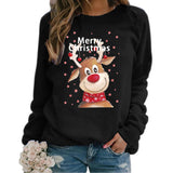 Black Christmas Sweater Christmas Elk Printing Crew Neck Casual Loose Sweater Women