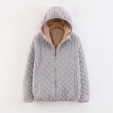 Women Cotton Coat Fleece-lined Lamb Fur Hooded Jacket