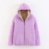 Women Cotton Coat Fleece-lined Lamb Fur Hooded Jacket