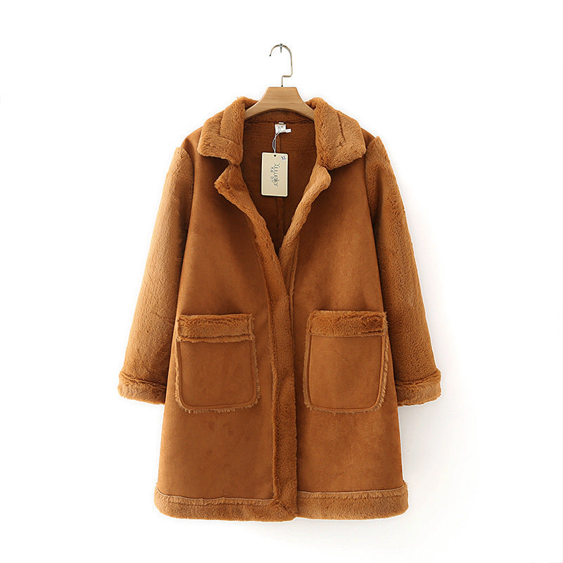 Women Cotton Coat Faux Suede Woolen Cotton