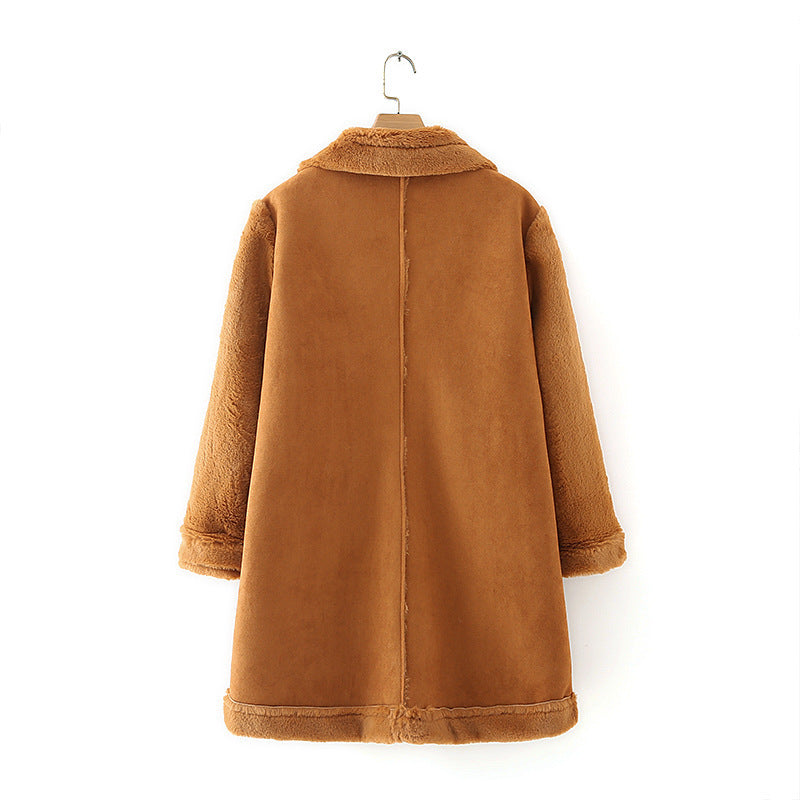 Women Cotton Coat Faux Suede Woolen Cotton