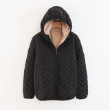 Women Cotton Coat Fleece-lined Lamb Fur Hooded Jacket