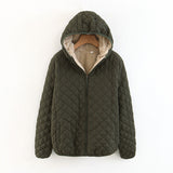 Women Cotton Coat Fleece-lined Lamb Fur Hooded Jacket