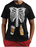 Funny Mens Skeleton Beers in Belly Shirt Ribcage Xray Hallow