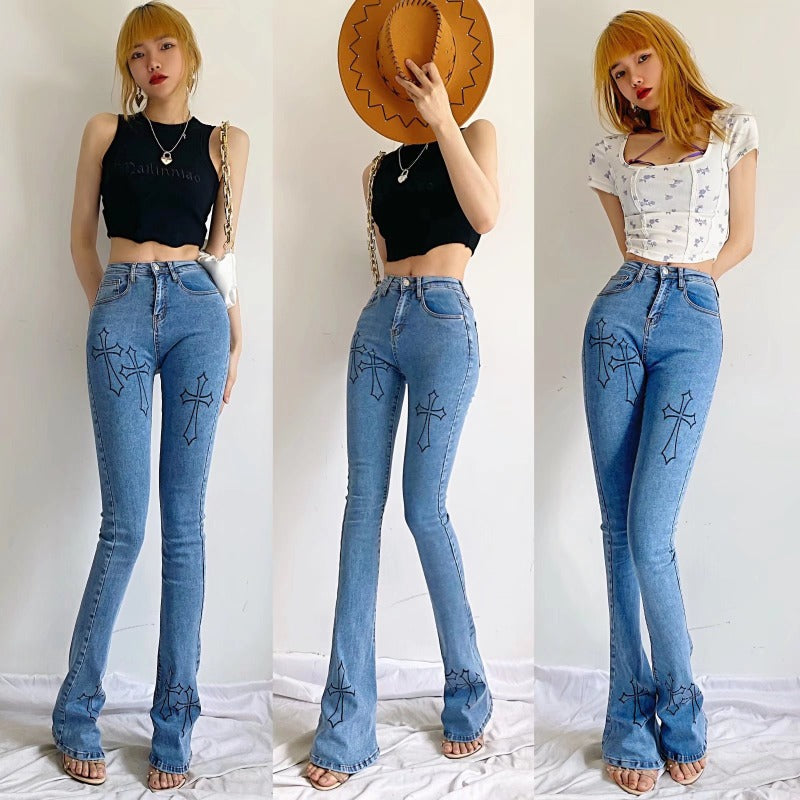 Women Jeans Bell-Bottom Pants Stretch Slimming
